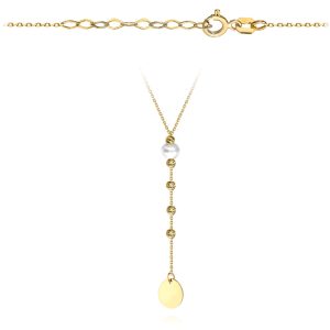 Złoty naszyjnik krawatka perła i kulki 42+3cm 585
