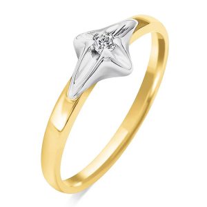 Pierścionek zaręczynowy z żółtego i białego złota z diamentem rozeta 0