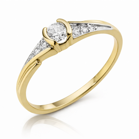 Złoty pierścionek rodowany z cyrkonią 585