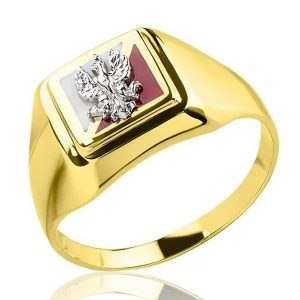 Złoty sygnet z nanitowanym orłem z białego złota 585