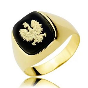 Złoty sygnet z onyxem i nanitowanym złotym orłem 3 RP 585