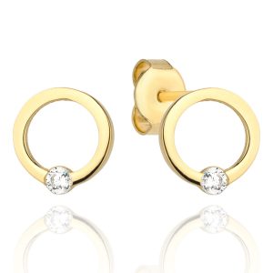 Złote kolczyki okrągłe z cyrkonią na dole 585