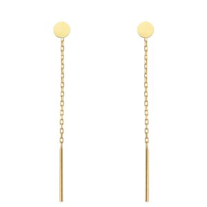 Złote kolczyki wiszące kółko łańcuszki 585