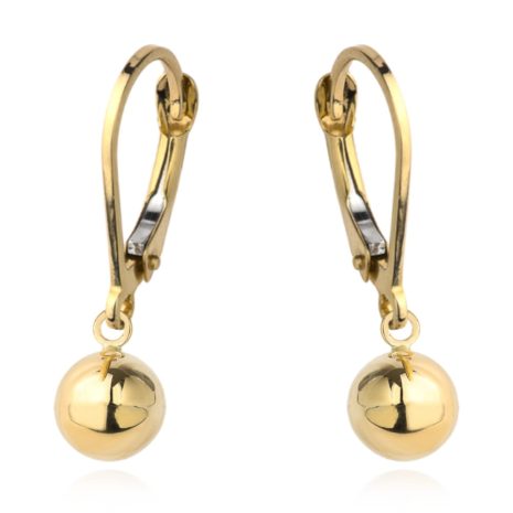 Złote kolczyki wisząca kulka na angielskim zapięciu 585