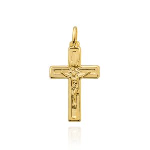 Złoty krzyżyk złoty błyszczący z Jezusem 585