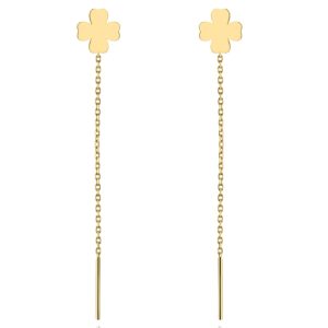 Złote kolczyki koniczynki wiszące przewlekane 585