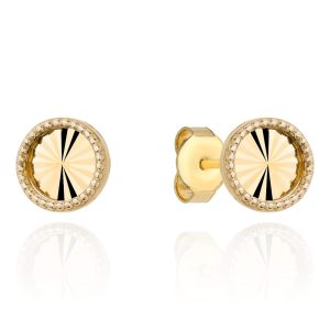 Złote kolczyki kółeczka diamentowane z oprawą 7 mm 585