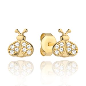 Złote kolczyki kształcie owada z cyrkoniami 585