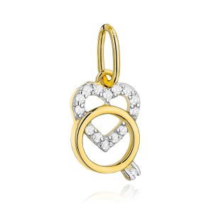 Złota zawieszka pierścionek i serce z cyrkoniami 585