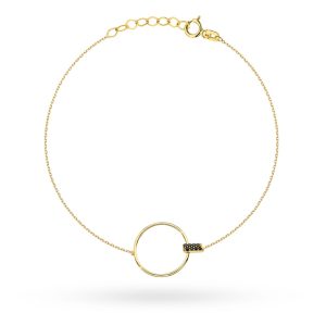 Złota bransoletka koła i czarny kamień 17+2cm 585