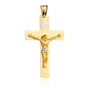 Złoty krzyżyk z wizerunkiem Jezusa duży dwukolorowy 585