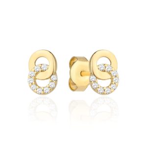 Złote kolczyki splecione kółka i cyrkonie 585