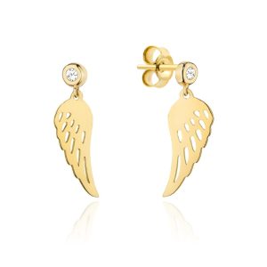 Złote kolczyki wiszące skrzydła anioła z cyrkonią 585