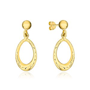 Złote kolczyki wiszące diamentowane owale 585