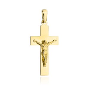 Złoty krzyżyk gładki z Jezusem 585