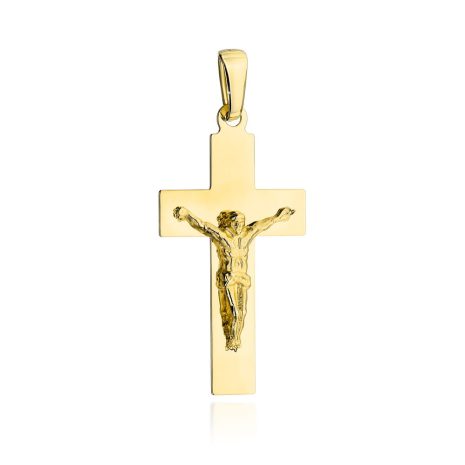 Złoty krzyżyk gładki z Jezusem 585