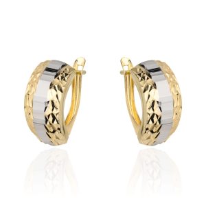 Złote kolczyki z diamentowaniem zaokrąglone 585