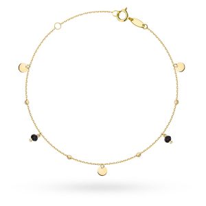 Złota bransoletka kulki kółka i kamienie 17-19cm 585