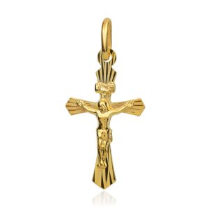 Złoty krzyżyk diamentowany z Jezusem 585