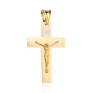 Złoty krzyżyk płaski z Jezusem 585