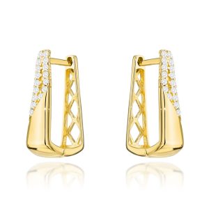 Złote kolczyki z cyrkoniami i ażurowym tyłem 585