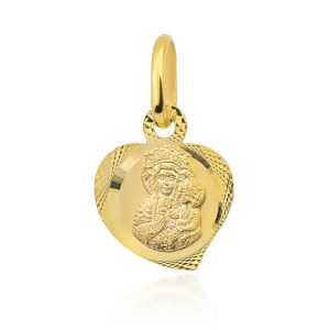 Złoty medalik Matka Boska Częstochowska serce 585