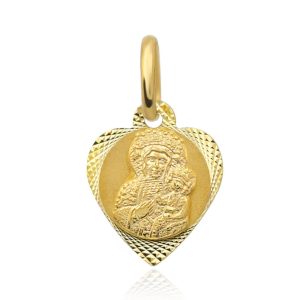 Złoty medalik Matka Boska Częstochowska w sercu 585