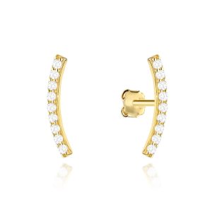 Złote kolczyki pałeczki zaokrąglone z cyrkoniami 585