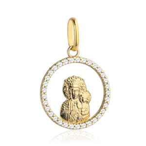 Złoty medalik Matka Boska z dzieciątkiem w kole 585