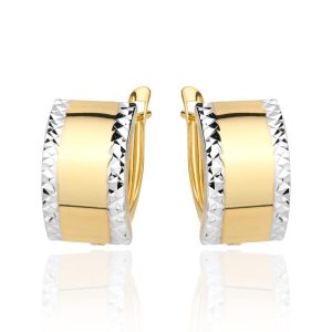 Złote kolczyki diamentowane po brzegach białe złoto 585