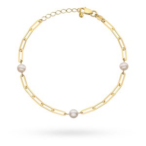 Złota bransoletka z perłami ankier 17+2