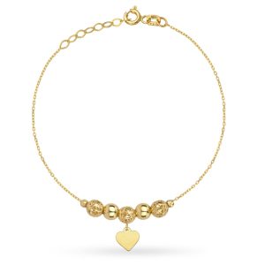 Złota bransoletka ażurowe kulki i serce 17+2cm 585