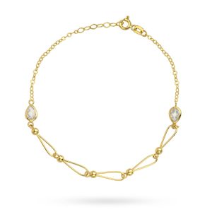 Złota bransoletka kulki i łezka 19cm 585