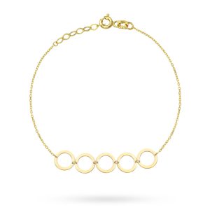 Złota bransoletka z kółeczkami na łańcuszku 17+2cm 585