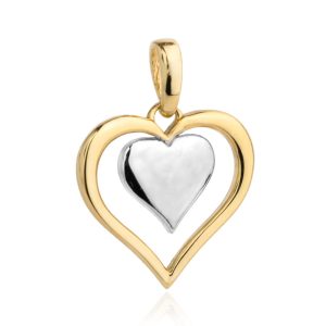 Złota zawieszka kontur serca z sercem z białego złota 585