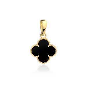 Złota zawieszka z czarną koniczynką 6mm 585