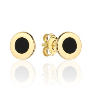 Złote kolczyki kółeczko z czarnym środkiem 585