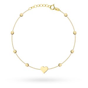Złota bransoletka serca i kulki 17-19cm 585