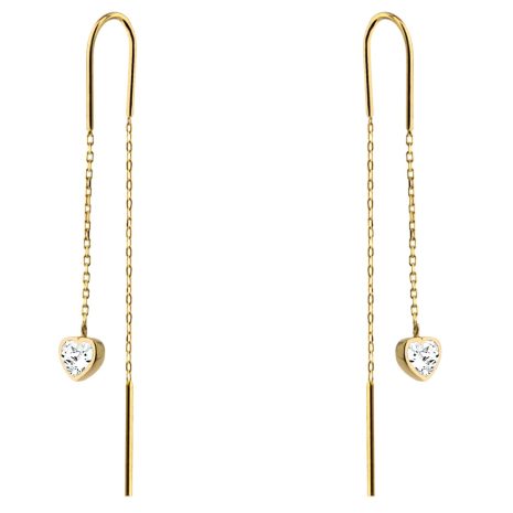Złote kolczyki wiszące przewlekane serca 585