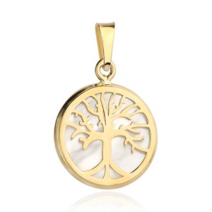 Złota zawieszka drzewko szczęścia z masą perłową 585