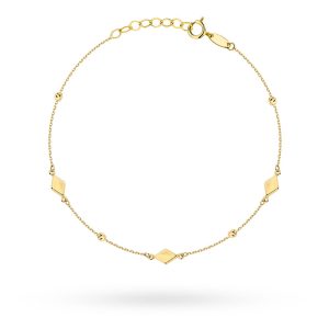 Złota bransoletka diamentowane kulki i romby 19cm 585