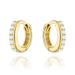 Złote kolczyki kółeczka z cyrkoniami na kreolu 585