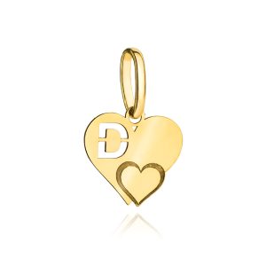 Złota zawieszka litera literka D serce 585
