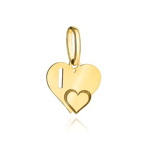 Złota zawieszka litera literka I serce 585