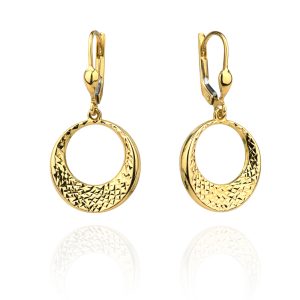 Złote kolczyki wiszące okrągłe diamentowane 585