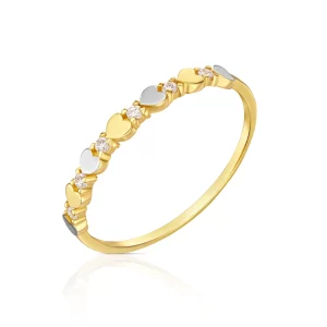 Złoty pierścionek serca z białym złotem i cyrkoniami 585