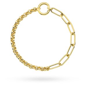 Złota bransoletka splot rolo z ogniwami i kółko 19cm 585