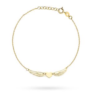 Złota bransoletka skrzydła i serce 19.5cm 585