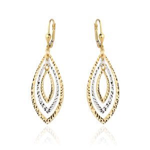 Złote kolczyki listki diamentowane z białym złotem 585