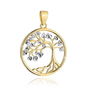 Złota zawieszka drzewko szczęścia z białym złotem 585